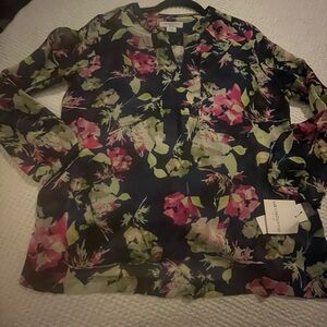 Liz Claiborne Floral Blouse - Pink, Green, and Navy